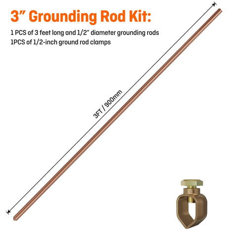 3 Ft Ground Rod Kit Half Inch Copper Clad Grounding Rod With Ground Clamp For Electric Fences Satellite Dishes Generators And Earthing Needs