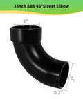 3 Inch ABS 45 Degree Street Elbow Fitting for DWV Pipes Hub to Spigot, Solvent Weld Required, No Sweat DIY Right Angle Connection