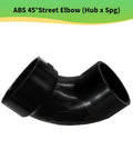 Image of a 3 Inch ABS 45 Degree Street Elbow Fitting for DWV Pipes Hub to Spigot, Solvent Weld Required.