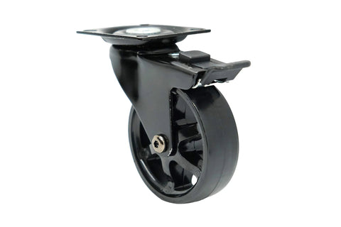 3 Inch Polyurethane Black Mag Designer Caster Set With Non Marking Floor Protection, Total Lock Braking System side view