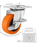 3 Inch Heavy Duty Caster Wheels Set of 16 with Brake, Swivel Top Plate, polyurethane wheel dimensions diagram