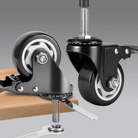 3 Inch Heavy Duty Caster Wheels Set Of 4 With Threaded Stem For Furniture And Workbenches Half Inch Diameter And 13 Threads Per Inch Locking Casters Non Marking PU Wheels Smooth Rolling Industrial Castors Each Up To 400 Pounds