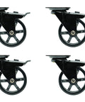 4 pack of 3 Inch Polyurethane Black Mag Designer Caster Set With Non Marking Floor Protection, Total Lock Braking System