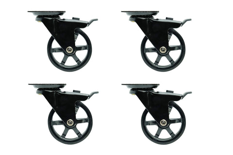 4 pack of 3 Inch Polyurethane Black Mag Designer Caster Set With Non Marking Floor Protection, Total Lock Braking System