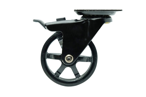 Side view of 3 Inch Polyurethane Black Mag Designer Caster Set with Non Marking Floor Protection and Total Lock Braking System
