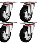 Set of 4 3 Inch Heavy Duty Swivel Caster Wheels with Top Plate, Rubber Base, Double Ball Bearings, Non Marking