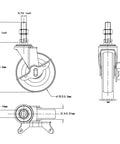Technical diagram of Heavy Duty 3 Inch Swivel Caster Wheels Set Of Four With Five Sixteenth Inch Threaded Stem Eighteen Threads One And A Half Inch Long Rubber Locking Casters For Wire Shelving Furniture And Carts Total Static Load Capacity 720 Pounds.