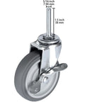 Heavy Duty 3 Inch Swivel Caster Wheels Set Of Four With Five Sixteenth Inch Threaded Stem Eighteen Threads One And A Half Inch Long Rubber Locking Casters For Wire Shelving Furniture And Carts Total Static Load Capacity 720 Pounds close-up.