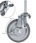 Close-up of a Heavy Duty 3 Inch Swivel Caster Wheel with threaded stem and locking brake mechanism, rubber wheel for wire shelving.