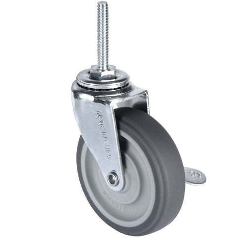 Heavy Duty 3 Inch Swivel Caster Wheels Set Of Four With Five Sixteenth Inch Threaded Stem Eighteen Threads One And A Half Inch Long Rubber Locking Casters For Wire Shelving Furniture And Carts Total Static Load Capacity 720 Pounds.