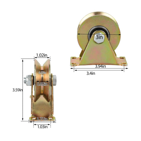 Heavy Duty 3 Inch V Groove Caster Wheels With Double Bearings For Industrial Machines And Sliding Gates Two Pack dimensions
