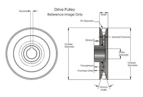 Technical diagram of heavy duty three inch V groove drive pulley with five eighths inch bore for four L A belts in machinery use.