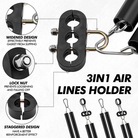 Close-up of 4 Pack 16 Inch Dual Trailer Spring Kit with heavy duty tension springs and 3 in 1 hose holder for ABS air lines.