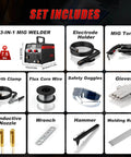 3 in 1 MIG TIG Stick Welder for Home DIY set includes welder, electrode holder, accessories, and tools for metal repair.