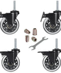 Three Inch Industrial Swivel Locking Caster Set Of Four With Three Eighths Inch Sixteen UNC Threaded Stem One And A Half Inch Long