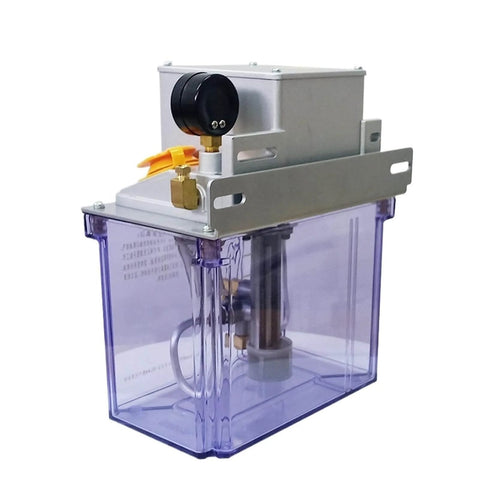 3L Automatic Electric Gear Pump With Sensor for Oil Lubrication System, heavy duty, clear reservoir, NC pressure switch, front view