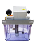 3L Automatic Electric Gear Pump with Sensor for Oil Lubrication System, shown in a clear reservoir, heavy-duty 220V gear pump