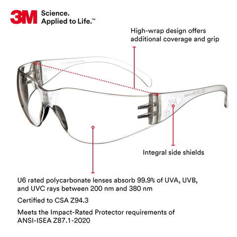 3M lightweight anti fog safety glasses with wraparound coverage ANSI Z87 clear lens side view