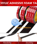 3M 5925 Black Double Sided Foam Tape 0.5 Inch By 18 Feet Heavy Duty Waterproof Mounting Tape with Super Sticky Acrylic Adhesive