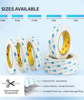 Five rolls of 3M 1600T Double Sided Foam Tape in various sizes, showing glassine liner and acrylic adhesive with PE foam.