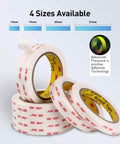 3M 4950 Heavy Duty Double Sided Foam Mounting Tape rolls displayed, available in 4 sizes, showcasing waterproof adhesive.