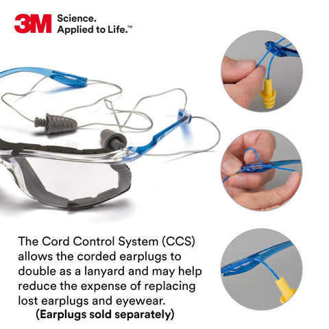 Virtua CCS Clear And Virtua Sport CCS Gray Safety Glasses Set With Foam Gasket, featuring cord control system and earplug lanyard