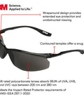 Virtua CCS Clear And Virtua Sport CCS Gray Safety Glasses with wraparound design and contoured temples, shown side view.