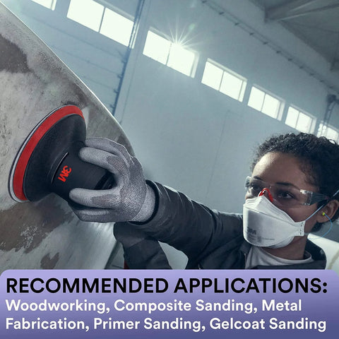 Person using 3M sanding tool with Net Disc 710W 5 Inch Hook And Loop Sanding Discs 12 Pack Assorted Grades in workshop