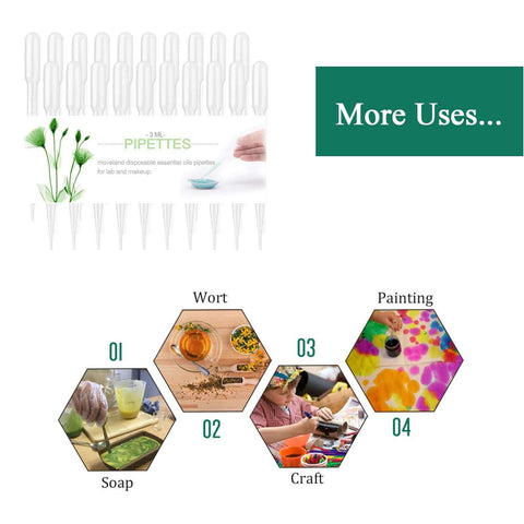 3ml Disposable Dropper Pipettes 100 Pack Leak Proof Food Grade Plastic For Essential Oils Lab And Makeup Use, various craft applications