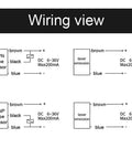 Wiring diagram for NPN and PNP type sensors, showing electrical connections for a 3mm Beam Photoelectric Switch For Trough Beam Infrared Sensor NPN Output With LED Indicator High Sensitivity Durable ABS Lens Ready For Precision Object Detection In Industrial Automation And Manufacturing Settings.
