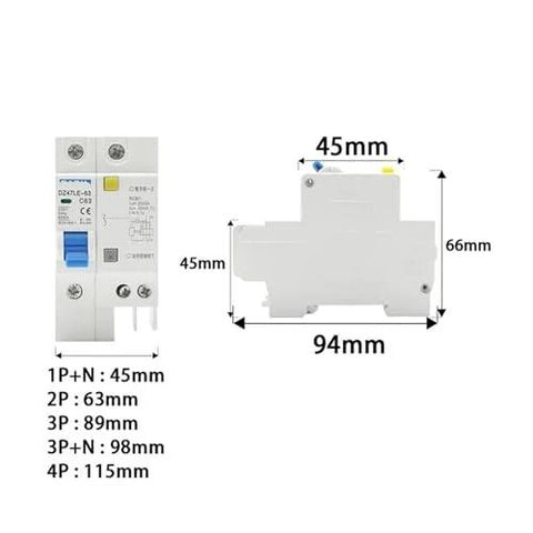 Three Phase Miniature Circuit Breaker 3P With Leakage Protector And Thermal Trip 10A air switch dimensions and front view