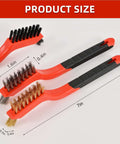 3pcs Wire Brushes for Cleaning Rust, Upgrade Wire Brush Set - Brass/Stainless Steel/Nylon Bristles with Curved Handle, 7 Inches
