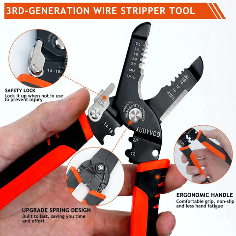 Five In One Wire Stripper Tool For 10 To 20 AWG Electrical Wire, Seven Inch Multifunctional Electrician Cable Stripper in use