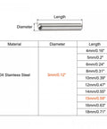 Diagram of 3x15mm Dowel Pins Set 50 Pcs 304 Stainless Steel Round Head Flat Chamfered End, highlighting dimensions