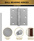 3x3 Inch Brass Ball Bearing Door Hinges For Residential And Commercial Doors, solid brass construction with satin nickel finish