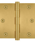 3x3 Inch Brass Ball Bearing Door Hinges For Residential And Commercial Doors, solid brass, satin brass finish, flat tip, front view