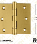 3x3 Inch Brass Ball Bearing Door Hinges For Residential And Commercial Doors, solid brass with satin brass finish, front view