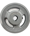 Front view of 4.25 Inch V Belt Pulley for 5/8 Inch Bore Shaft, One Groove, Cast Iron, AK4458 Pulley by Saelno, anti-rust finish and precision-milled.