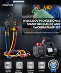Wisscool Four Point Five CFM 110V One Third HP AC Vacuum Pump With 4 Way Gauge Kit for HVAC and Refrigeration with hoses and manifold