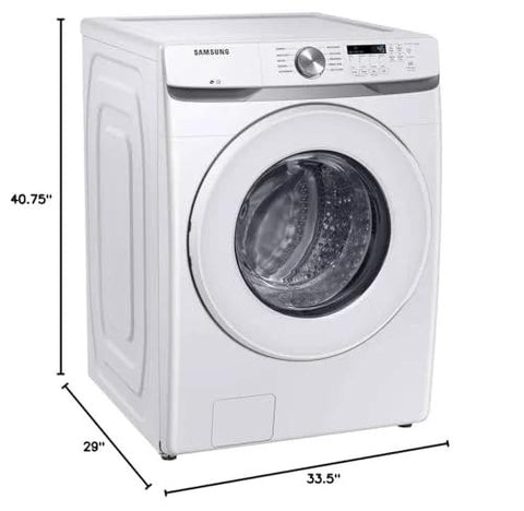 Efficient 4.5 cu ft front-load washer with Vibration Reduction Technology delivers powerful cleaning while staying quiet, shown side view