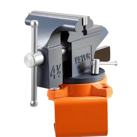 4.5 Inch Bench Vise With 270 Degree Swivel Base And Quick Release Rotating Clamp Cast Iron Portable Vise, close-up view