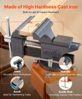 4.5 Inch Bench Vise With 270 Degree Swivel Base And Quick Release Rotating Clamp Cast Iron Portable Vise with highlighted features