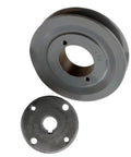 Durable 4.5 Inch Cast Iron Single Groove Pulley Designed For 5L Belts With A 5/8 Inch Bushing, shown disassembled