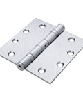 Close-up of single hinge from Commercial 4 Pack 4.5 Inch Ball Bearing Door Hinges Satin Chrome Finish for light to medium weight doors.