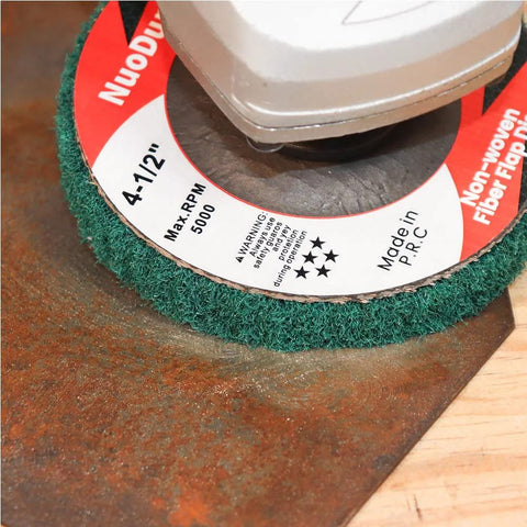 10 Pack 4 1 Half Inch Flap Discs For Angle Grinder Set With 180 And 320 Grits in use on metal rust removal