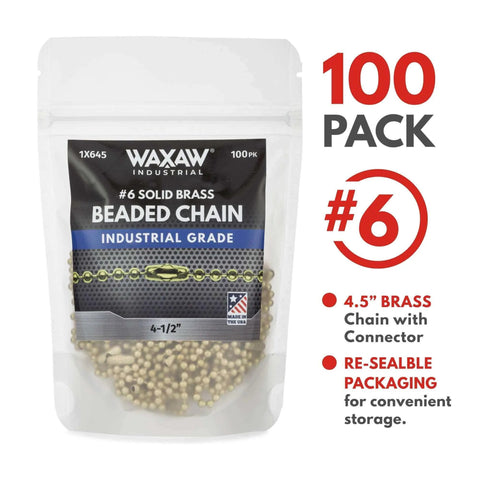 4.5” Beaded Ball Keychains (100 Pack) Solid Brass Bead Size #6 Tag Chains USA Made in resealable bag