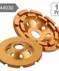 Diamond Concrete Grinding Wheel Four And One Half Inch Double Row Segmented Cup for angle grinder, front and side view