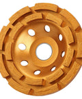 Diamond Concrete Grinding Wheel Four And One Half Inch Double Row Segmented Cup For Angle Grinder in close-up view