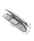 Angled view of folding marine-grade stainless steel boat cleat for mooring and tie-downs