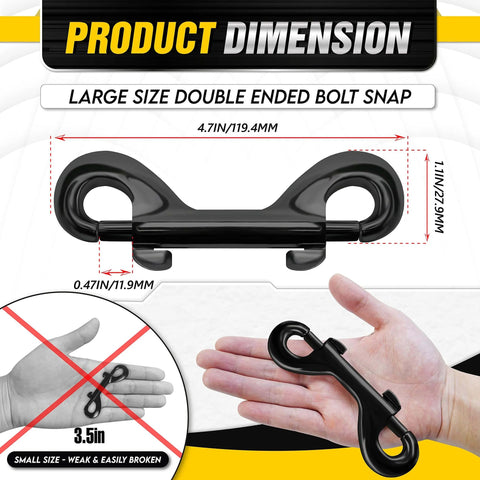 4.7 Inch Double Ended Bolt Snap Hooks With 220 Lbs Capacity Heavy Duty Rust Resistant Zinc Alloy Clips, hand holding snap